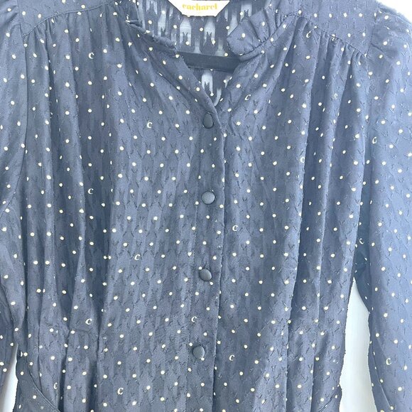 Vintage Cacharel Paris Polka Dot Midi Dress – Size 90 (M), Black with Ivory Dots - Picture 2 of 15